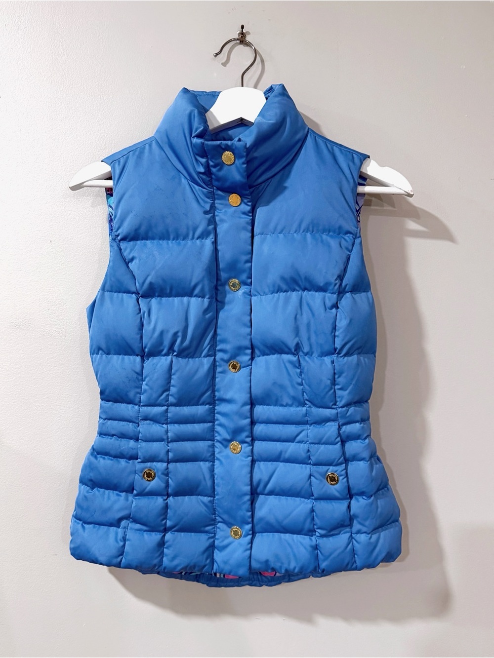Lilly Pulitzer Women's XS Blue Down Puffer Vest Preppy Bright Sportswear